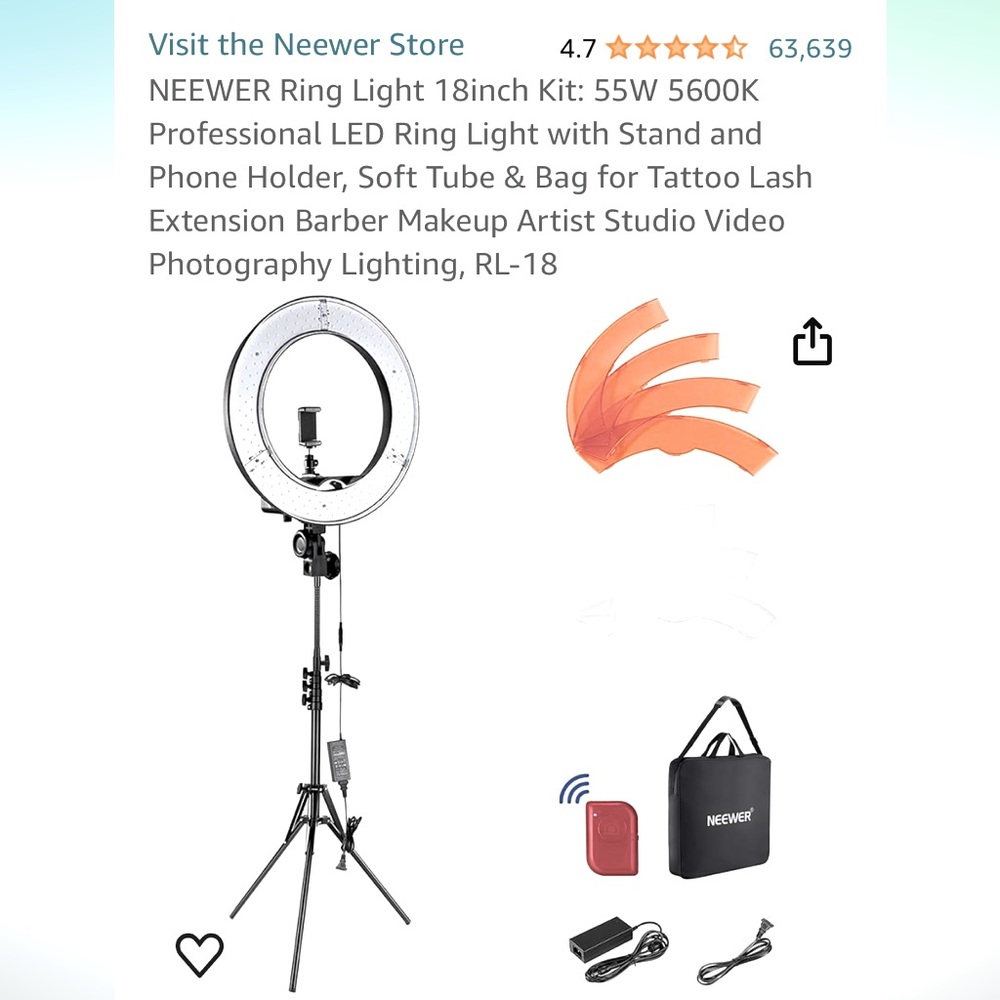 NWT/NIB NEEWER 18” RING LIGHT LED SMARTPHONE PORTABLE TRIPOD (w/poss remote)